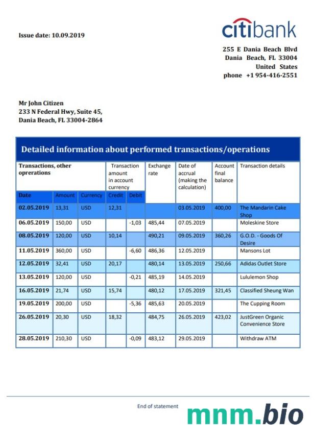 HongKong Citibank excel